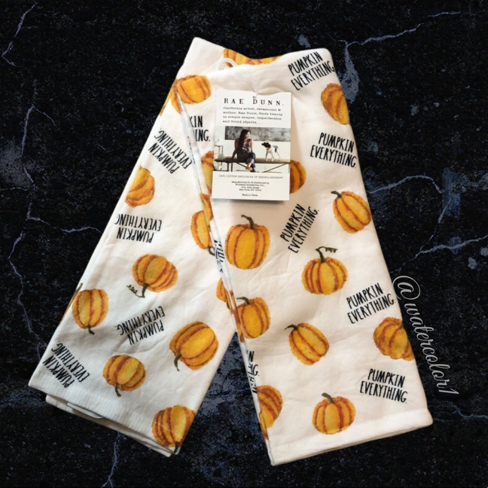 🆕 Rae Dunn PUMPKIN EVERYTHING Kitchen Towels 2